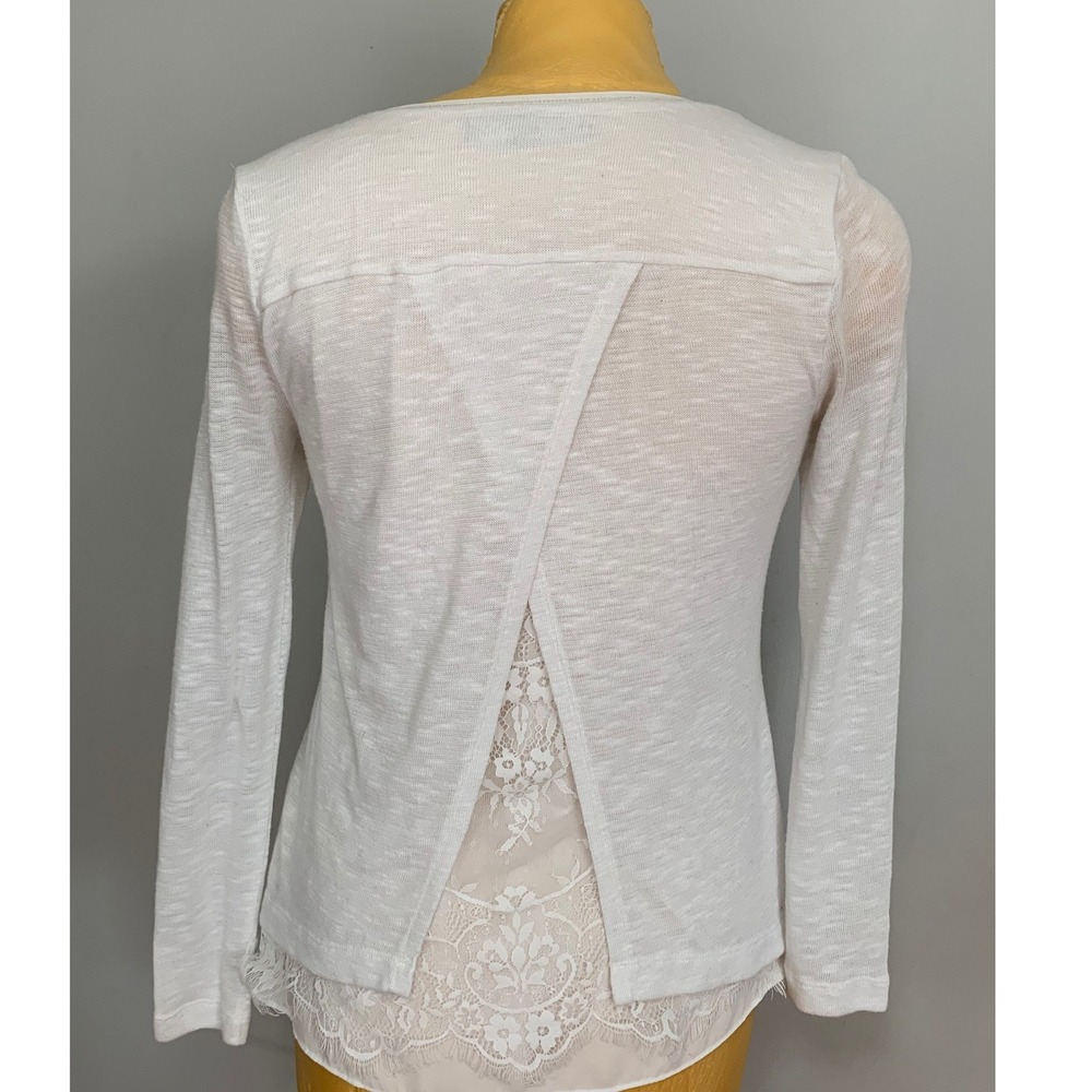 White House Black Market White Lace Split Back Long Sleeve Top Small EUC - Picture 2 of 5